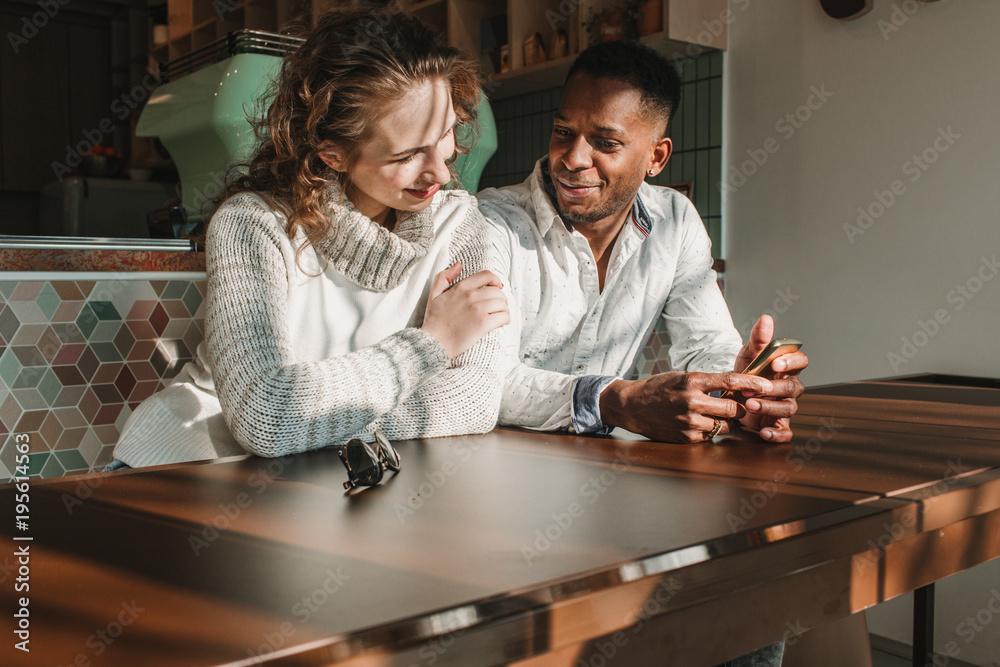 Couple on date in cafe
