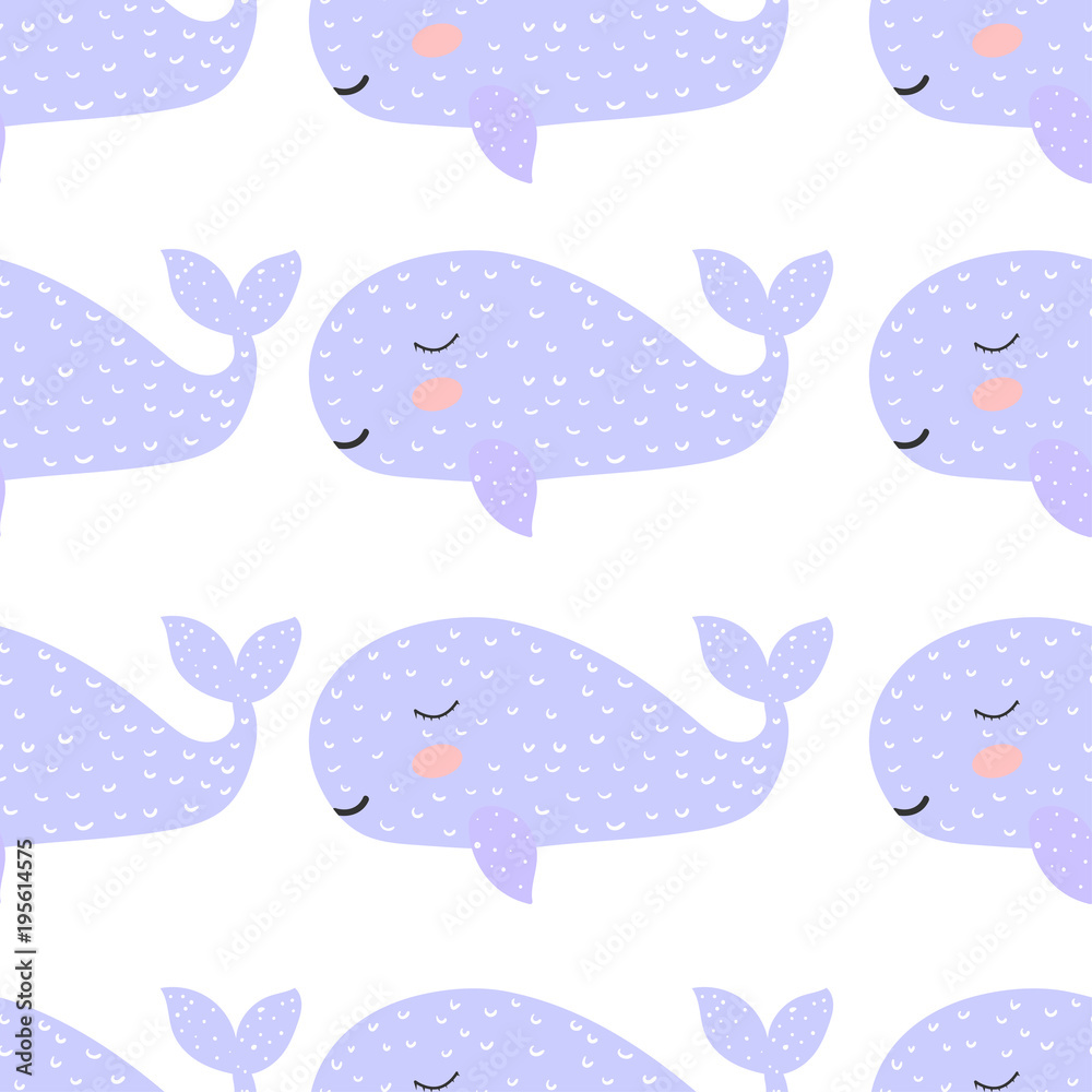 Seamless pattern. Whale. Magic. Cute. children's adventure. Logo. Print. Card. Scandinavian style. For your design.