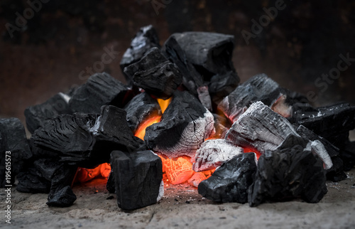Hot coal fire ash heat burning bonfire fireplace charcoal campfire orange flames firewood grill ashes danger asado argentino photo