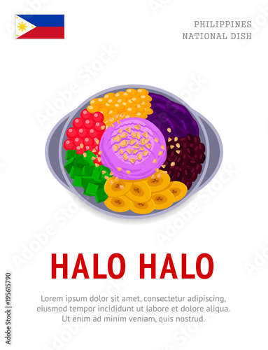 Halo Halo. National filipino dish. View from above. Vector flat illustration. photo