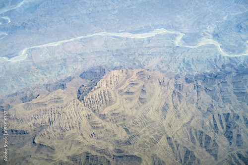 Mountain top view from plane window