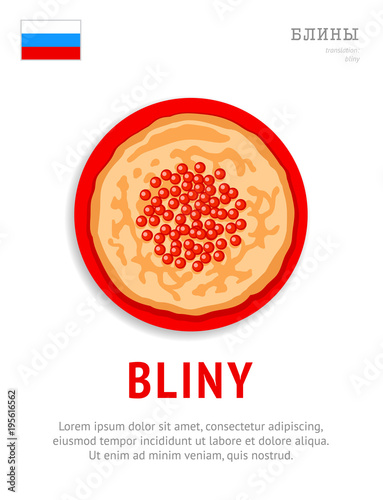 Bliny. Russian national dish. View from above. Vector flat illustration.