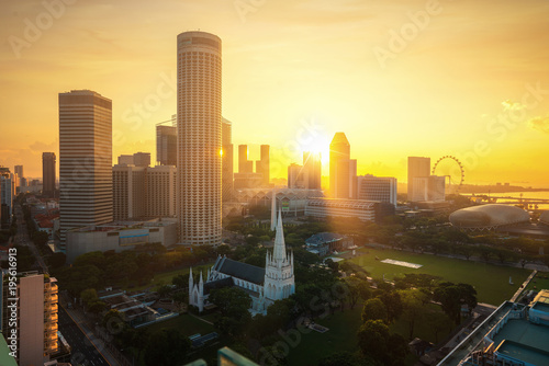 Cityscape of Singapore city in morning sunrise time