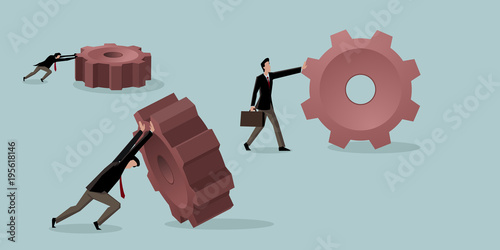 Businessmen push gears: Efficient solutions concept: Productive management
