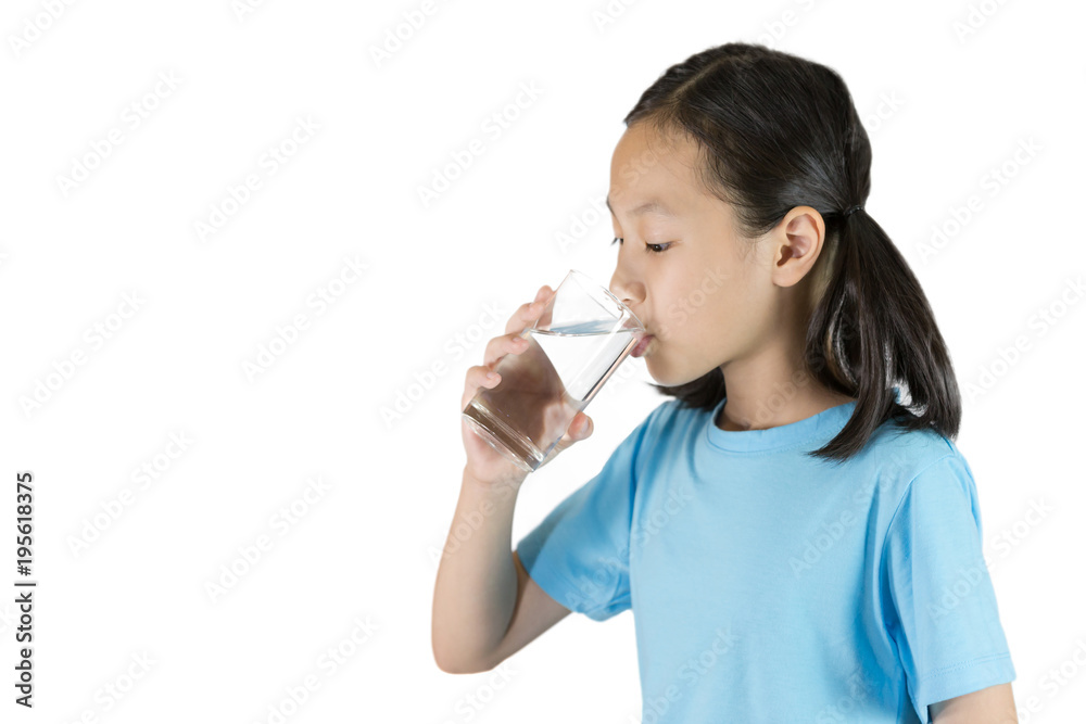 Face portrait of gril drinking water isolated on white background,Life can’t live without drinking water. Face portrait of gril drinking water isolated on white background,Life can’t live without drinking water.