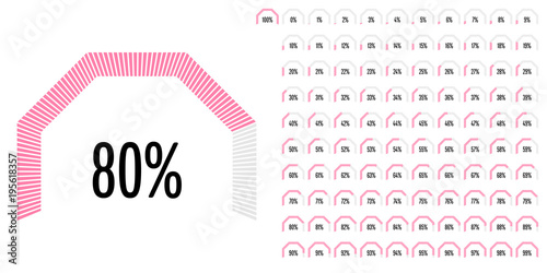 Set of circular sector percentage diagrams from 0 to 100 ready-to-use for web design, user interface (UI) or infographic - indicator with pink