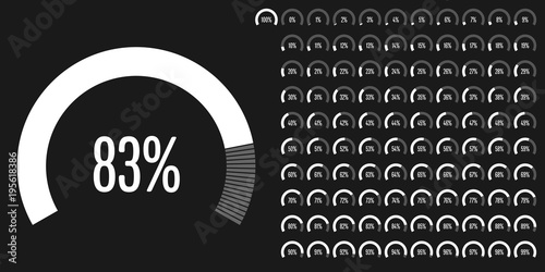 Set of circular sector percentage diagrams from 0 to 100 ready-to-use for web design, user interface (UI) or infographic - indicator with white