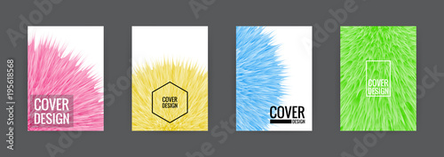 Set of cover background design template vector illustration. Colorful soft fur pink, yellow, green and blue.