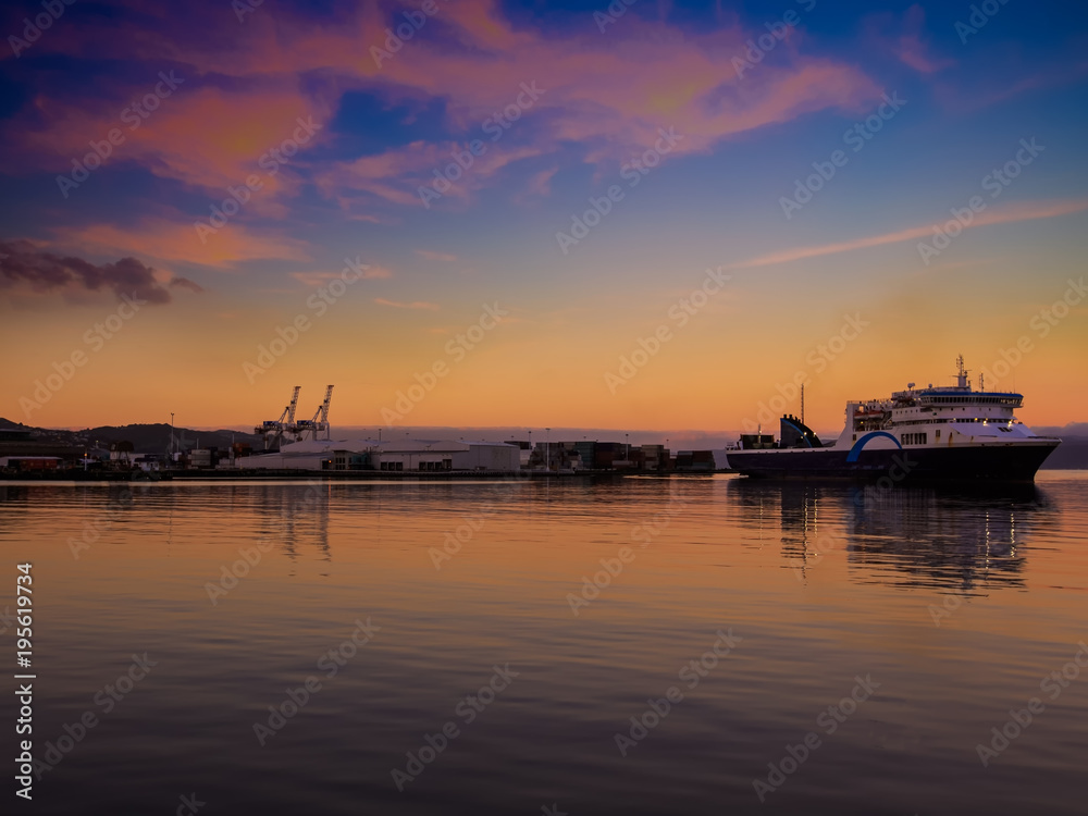 Panoramic in evening view in port of Wellington, New Zealand. Panoramic in evening view in port of Wellington, New Zealand.