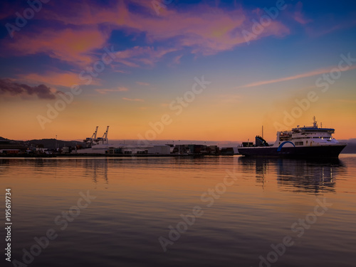 Panoramic in evening view in port of Wellington, New Zealand.