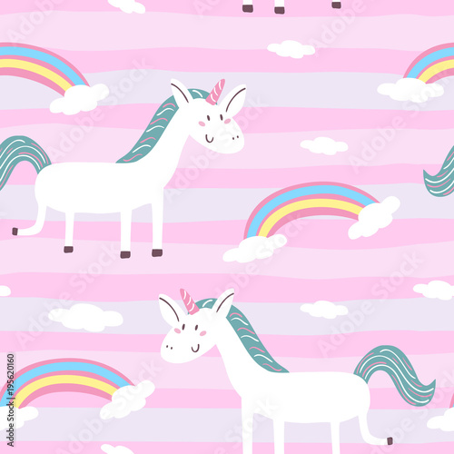 cute unicorn on a pink backgroun. vector pattern
