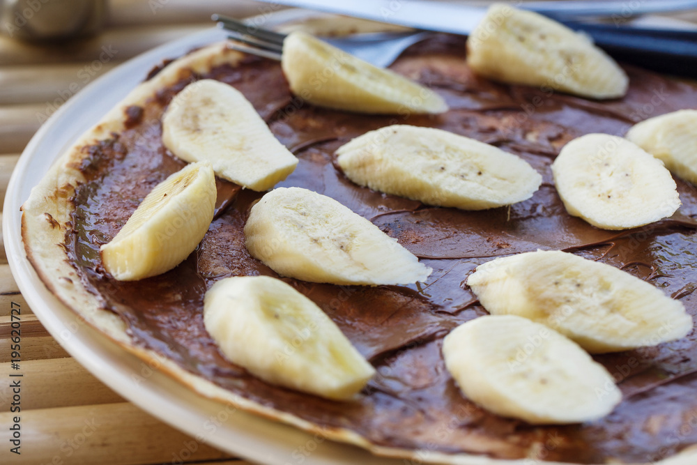 pancake with chocolate and banana