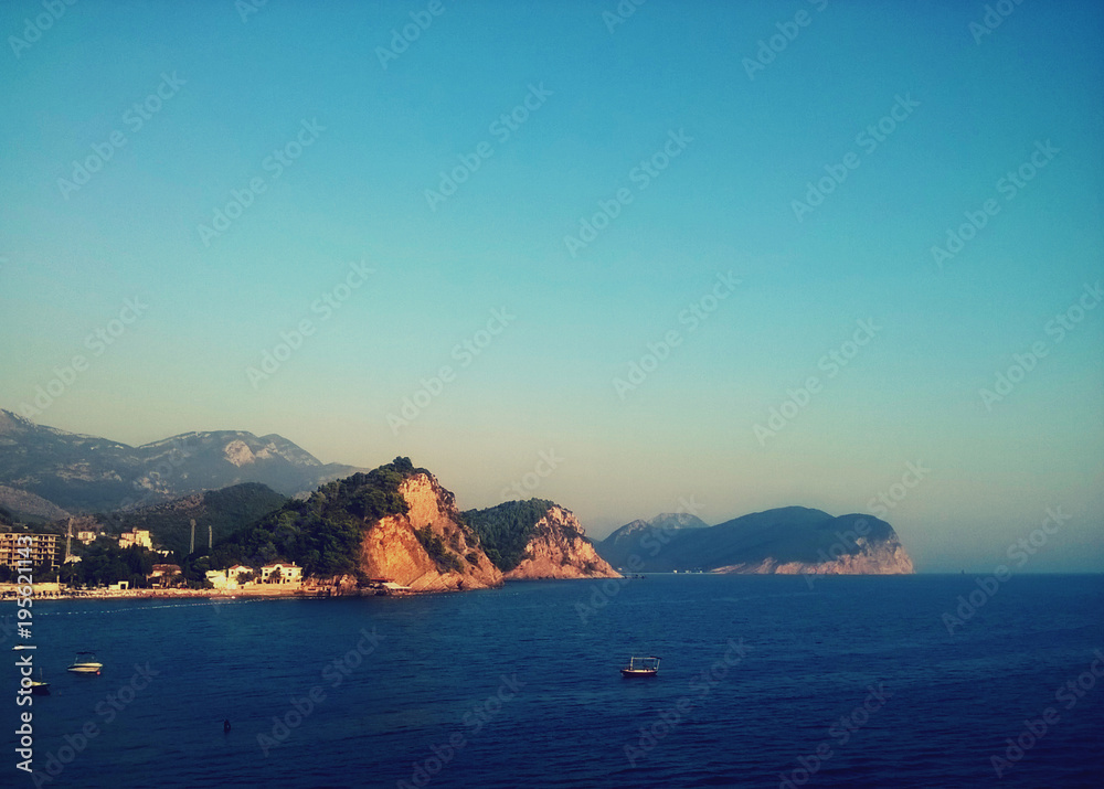 sea, sky and mountains. blue sea, sky and mountains. blue