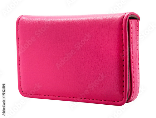 Leather card holder isolated on white background. Template of pink leather wallets for your design. ( Clipping path )