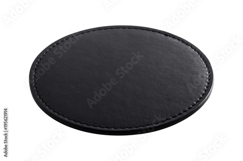 Black beverage coasters isolated on white background. Blank leather coasters for your design. ( Clipping path )