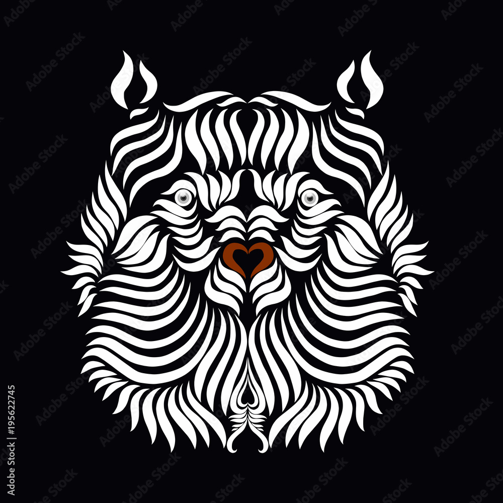 Obraz premium Bear's head, drawn in smooth white lines on a black background
