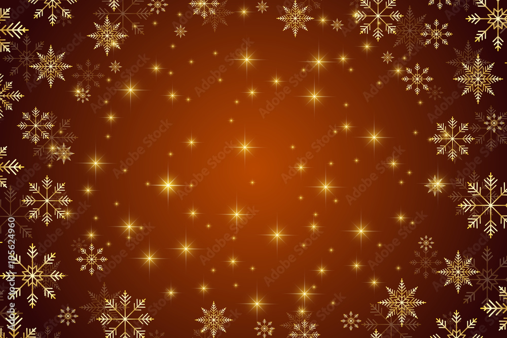 Christmas and Happy New Years illustration background with golden snowflakes, raster illustration. Christmas and Happy New Years illustration background with golden snowflakes, raster illustration.