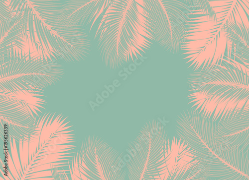 pink Palms leafs green background concept