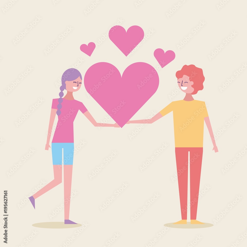 people in love heart romantic characters vector illustration