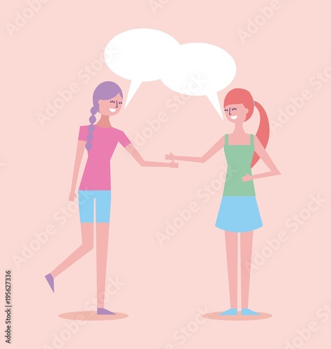 people young woman friends together cartoon characters vector illustration