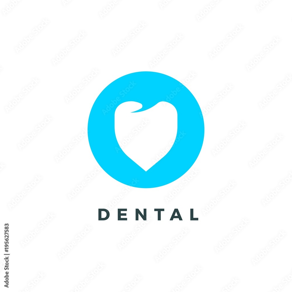 Obraz premium Silhouette logo with white tooth for dental clinic on blue circle