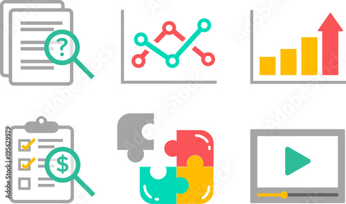 Business icon set. Colorful flat vector illustrations. 