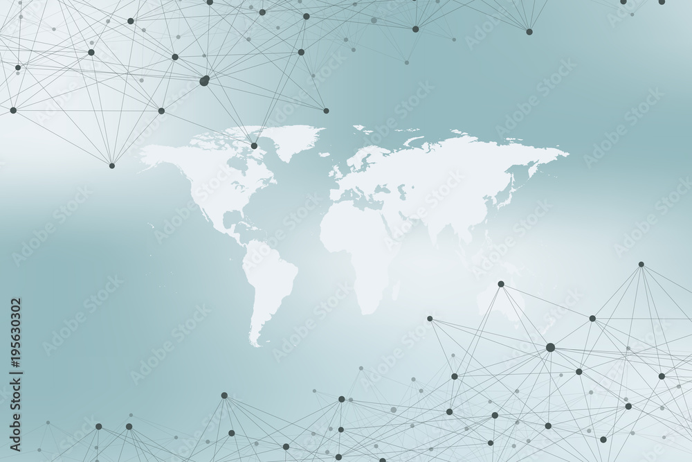 World map with global technology networking concept. Digital data ...