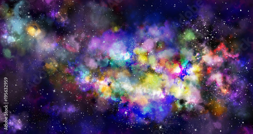 Fototapeta Naklejka Na Ścianę i Meble -  Star field in galaxy space with nebulae, abstract watercolor digital art painting for texture background