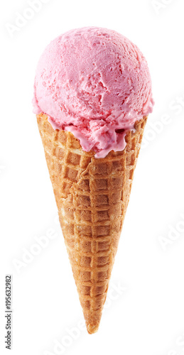 Strawberry ice cream with cone