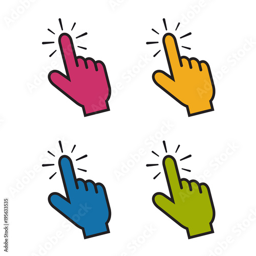 Computermaus Klick Pointer - Finger Anfassen, Berühren - Bunte Vektor Icons