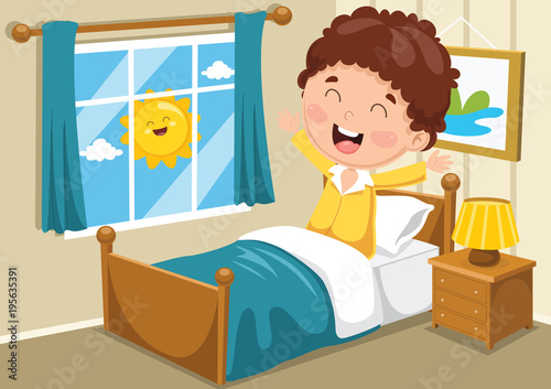 Vector Illustration Of Kid Waking Up