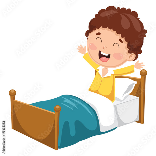 Vector Illustration Of Kid Waking Up