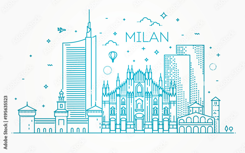Fototapeta premium Liniowy sztandar miasta Mediolan