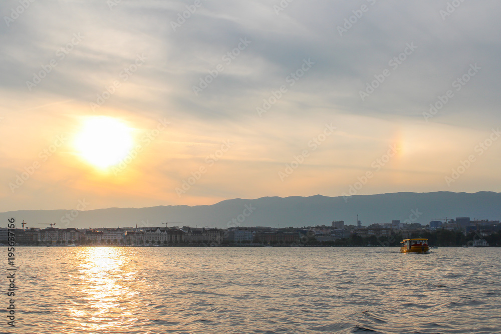 Sunset on lake of Geneva