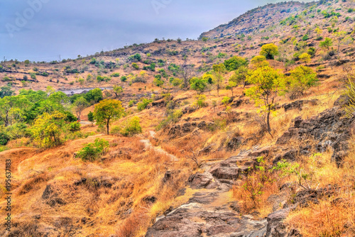 Typical landscape at Ellora Caves in the dry season. India