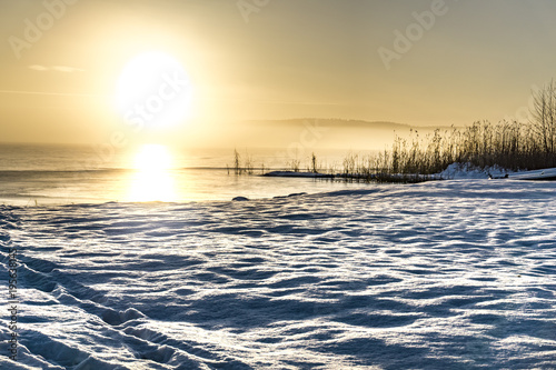 Sunrise in a early wintermorning in Sweden. photo
