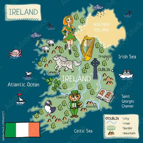 Canvas Print cartoon map of Ireland