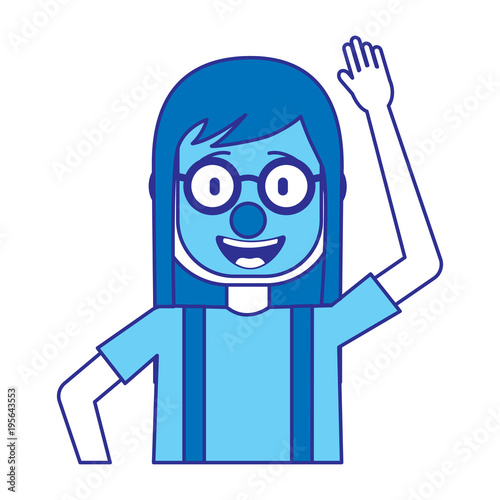 funny smile woman with clown mask silly glasses vector illustration blue image