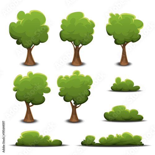 Forest Trees, Bush And Hedges Set