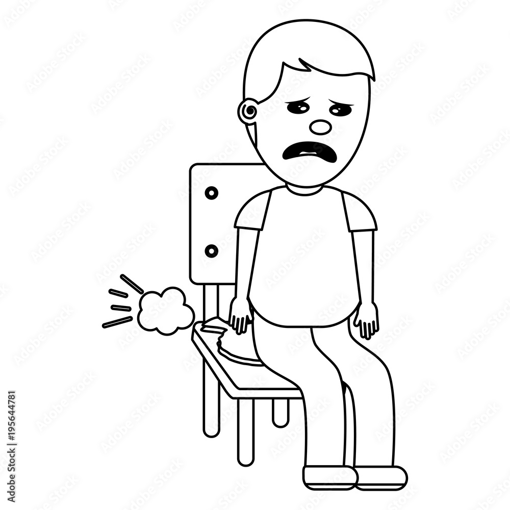 sad man sitting in chair with whoopee cushion fools day vector illustration thin line image