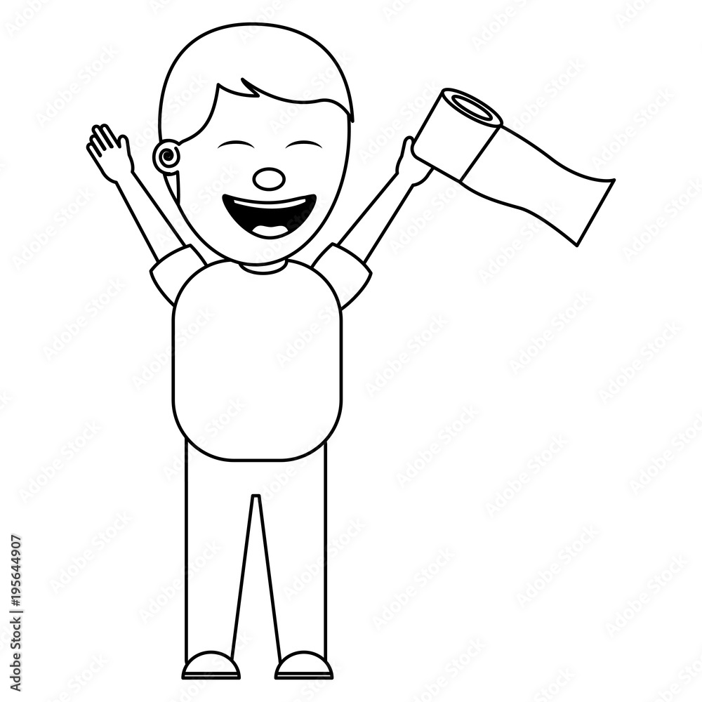 man smiling with toilet paper in his hand for a joke vector illustration thin line image man smiling with toilet paper in his hand for a joke vector illustration thin line image