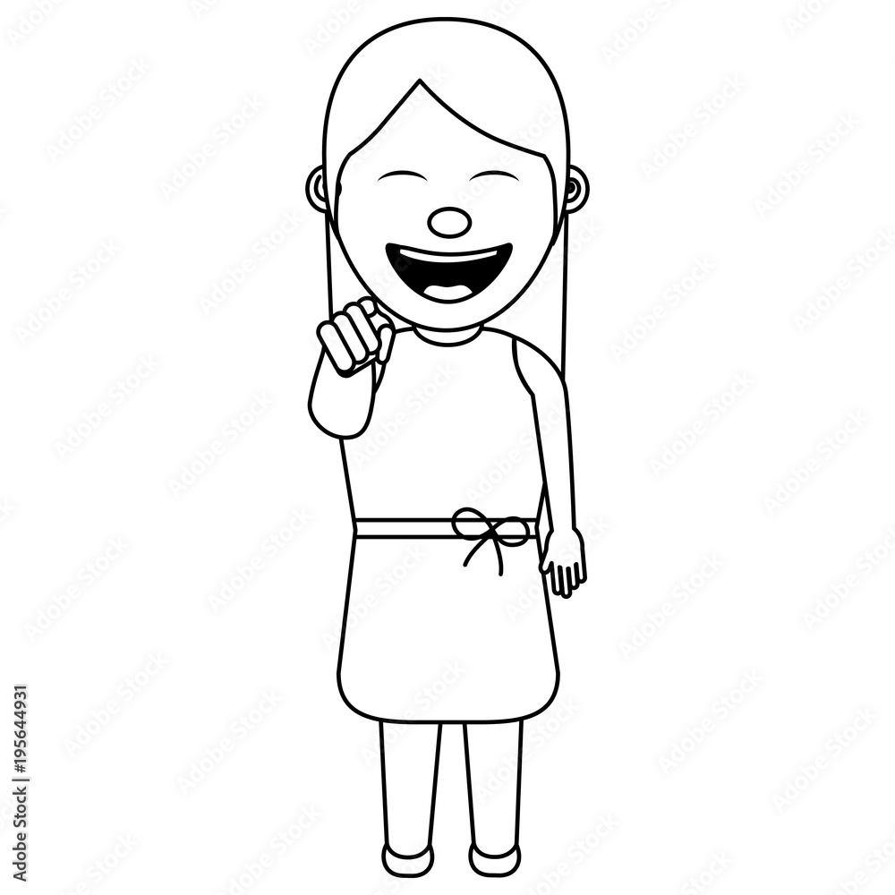 funny woman smiling and making a gesture pointing vector illustration thin line image funny woman smiling and making a gesture pointing vector illustration thin line image