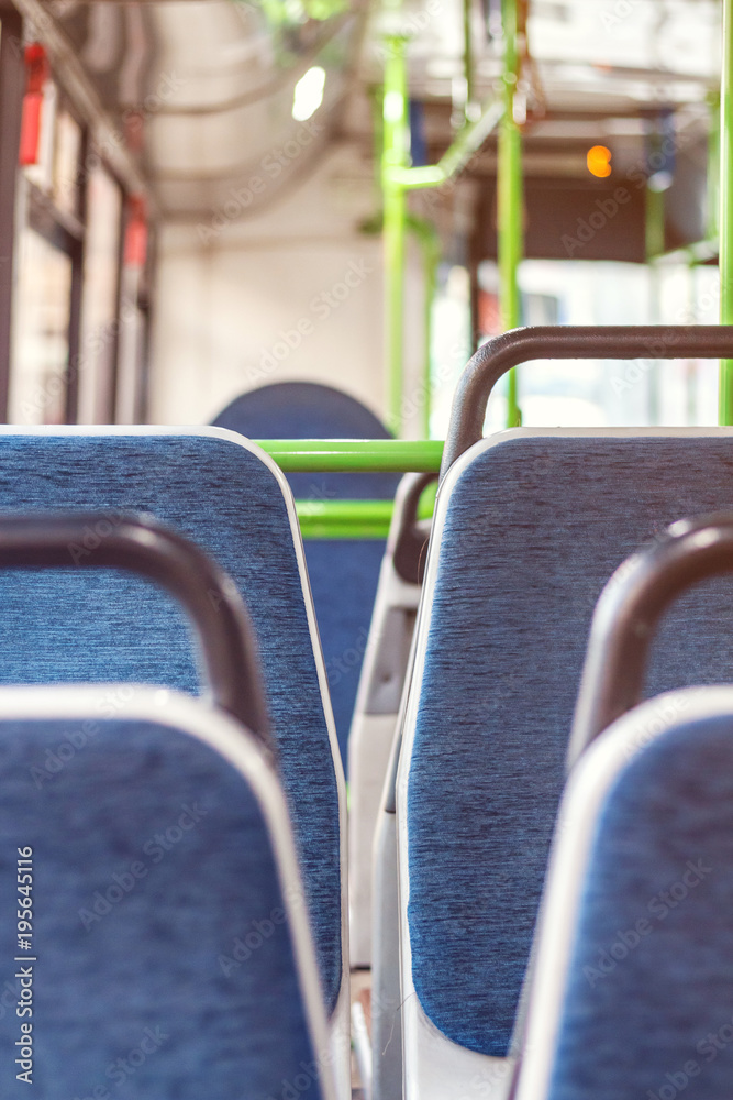 Seats in the city bus. Vertical composition Seats in the city bus. Vertical composition
