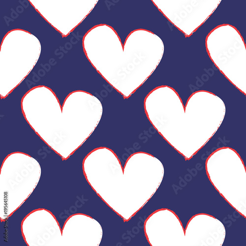 Abstract seamless heart pattern. Vector, minimalist white hearts on dark blue background