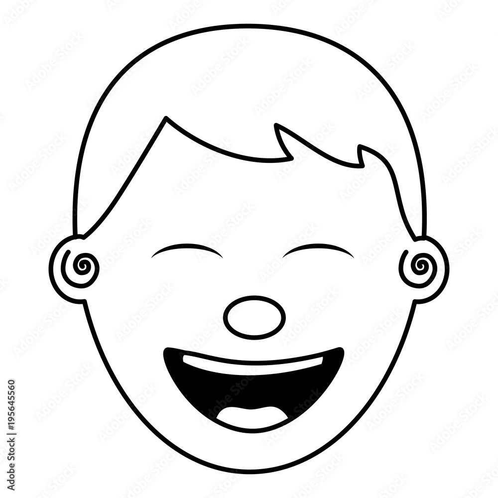face young man smiling happy character vector illustration thin line image face young man smiling happy character vector illustration thin line image