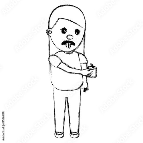 woman with tongue out holding up smells nasty vector illustration sketch image