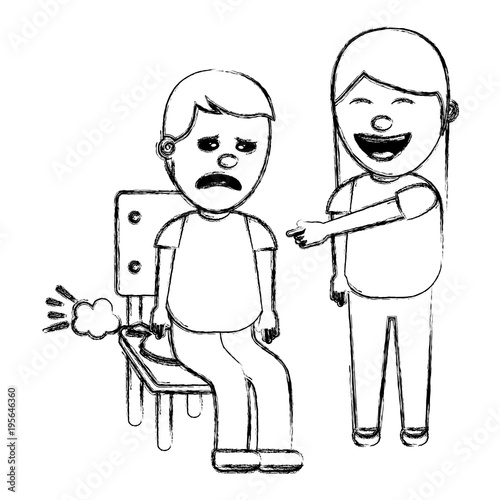 woman make joke a friend with cushion fools day vector illustration sketch image
