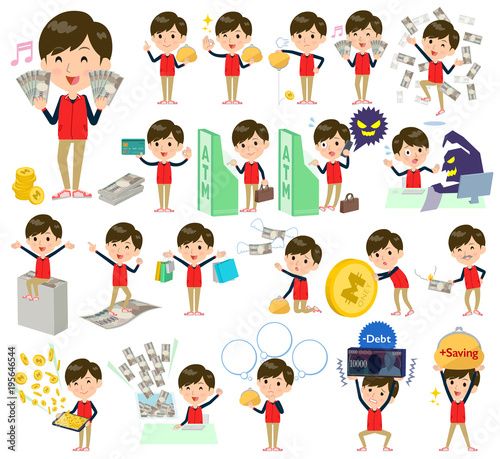 Store staff red uniform men_money
