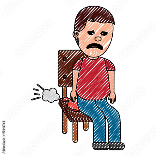 Schilderij op canvas sad man sitting in chair with whoopee cushion fools day drawing image