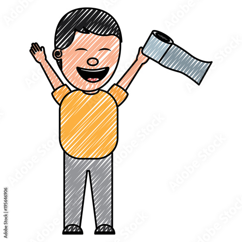 man smiling with toilet paper in his hand for a joke drawing image